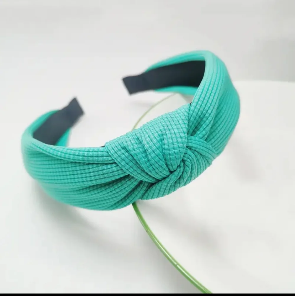 Headband Bluegreen Waffle Pattern Knotted